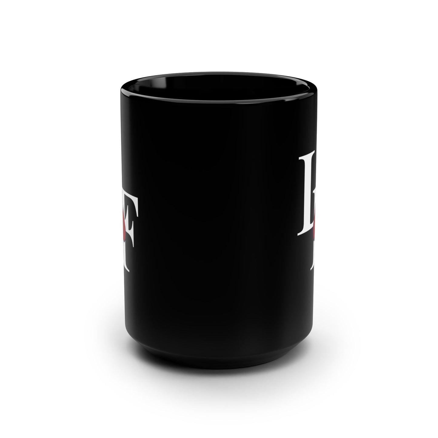 Black 15oz Mug — LF Logo with Red Blood Drop | Gothic Coffee Cup, Dark Aesthetic Gift