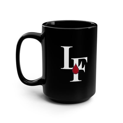 Black 15oz Mug — LF Logo with Red Blood Drop | Gothic Coffee Cup, Dark Aesthetic Gift